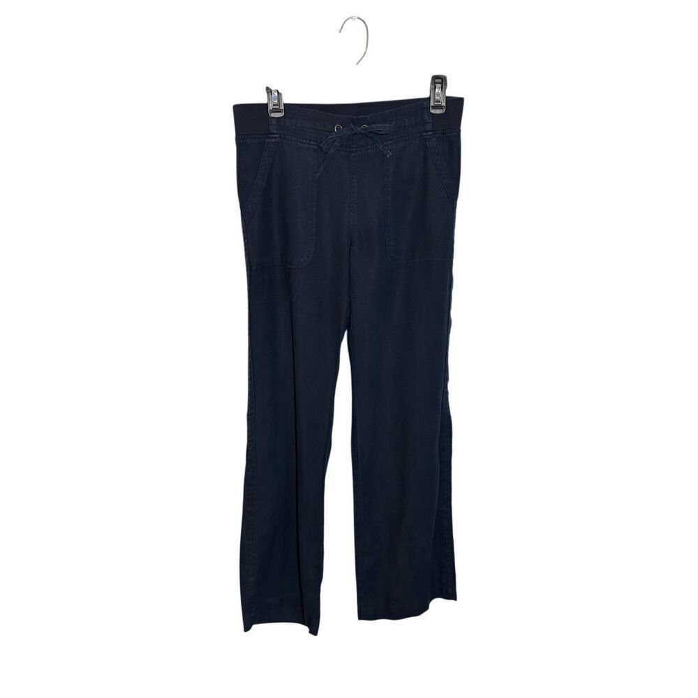Athleta navy linen relaxed pants with pockets and drawstring waist - 6